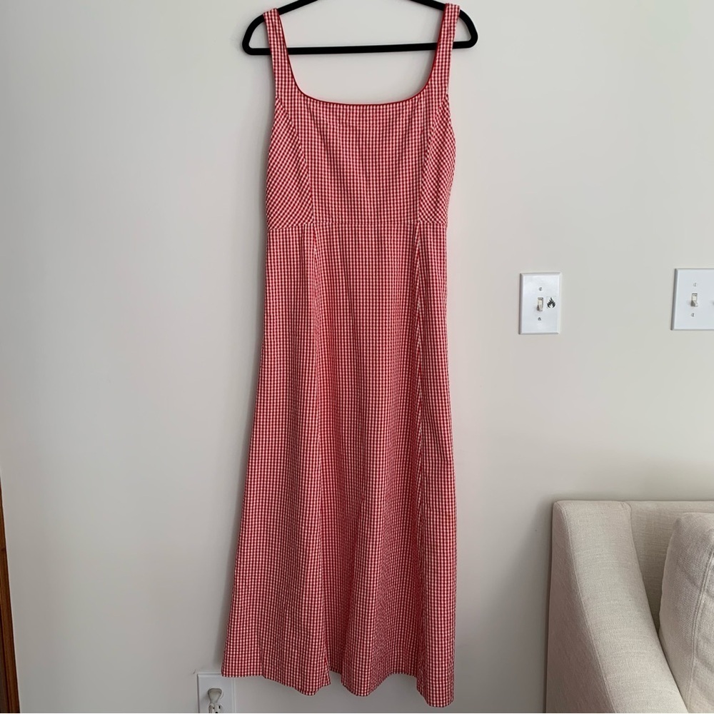 Doen Delaney Cotton Bow A Line Midi Maxi Dress Red Rouje La Maddalena Gingham - Picture 12 of 15